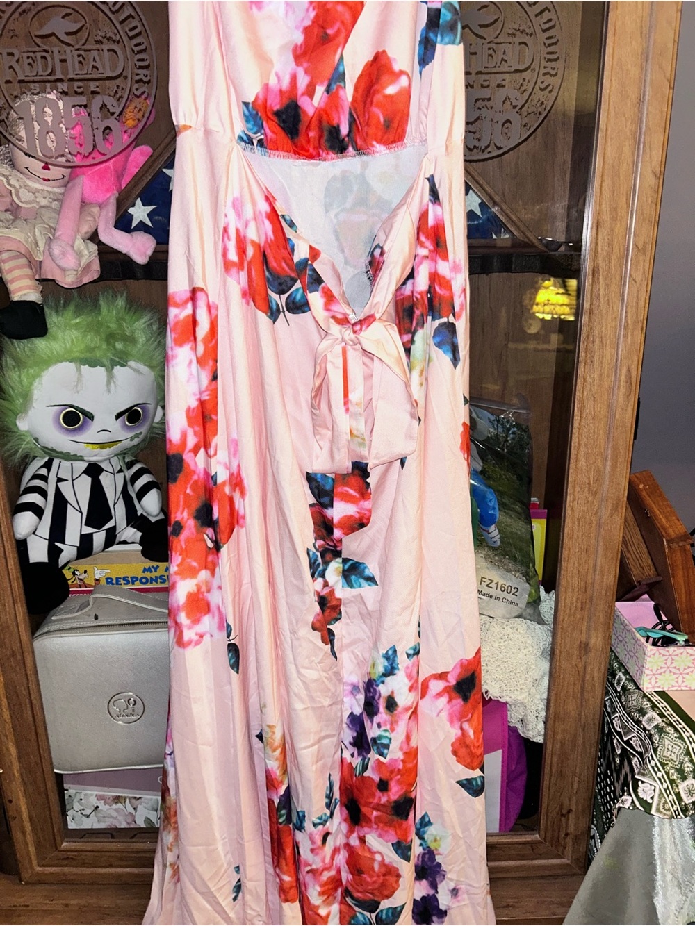 Floral Pink Maxi Dress with Tie-Back